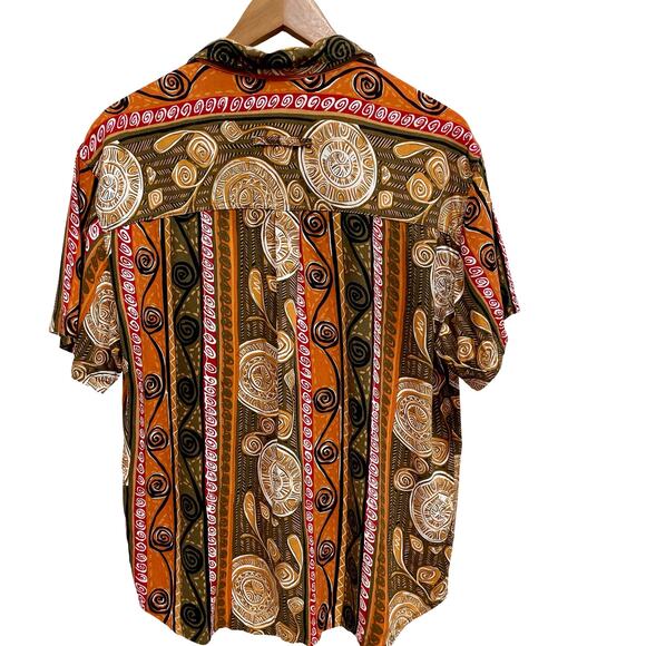 Vintage 90s Men's Collared Casual Tribal Graphic Button Up Short Sleeve Shirt; L - Picture 9 of 12